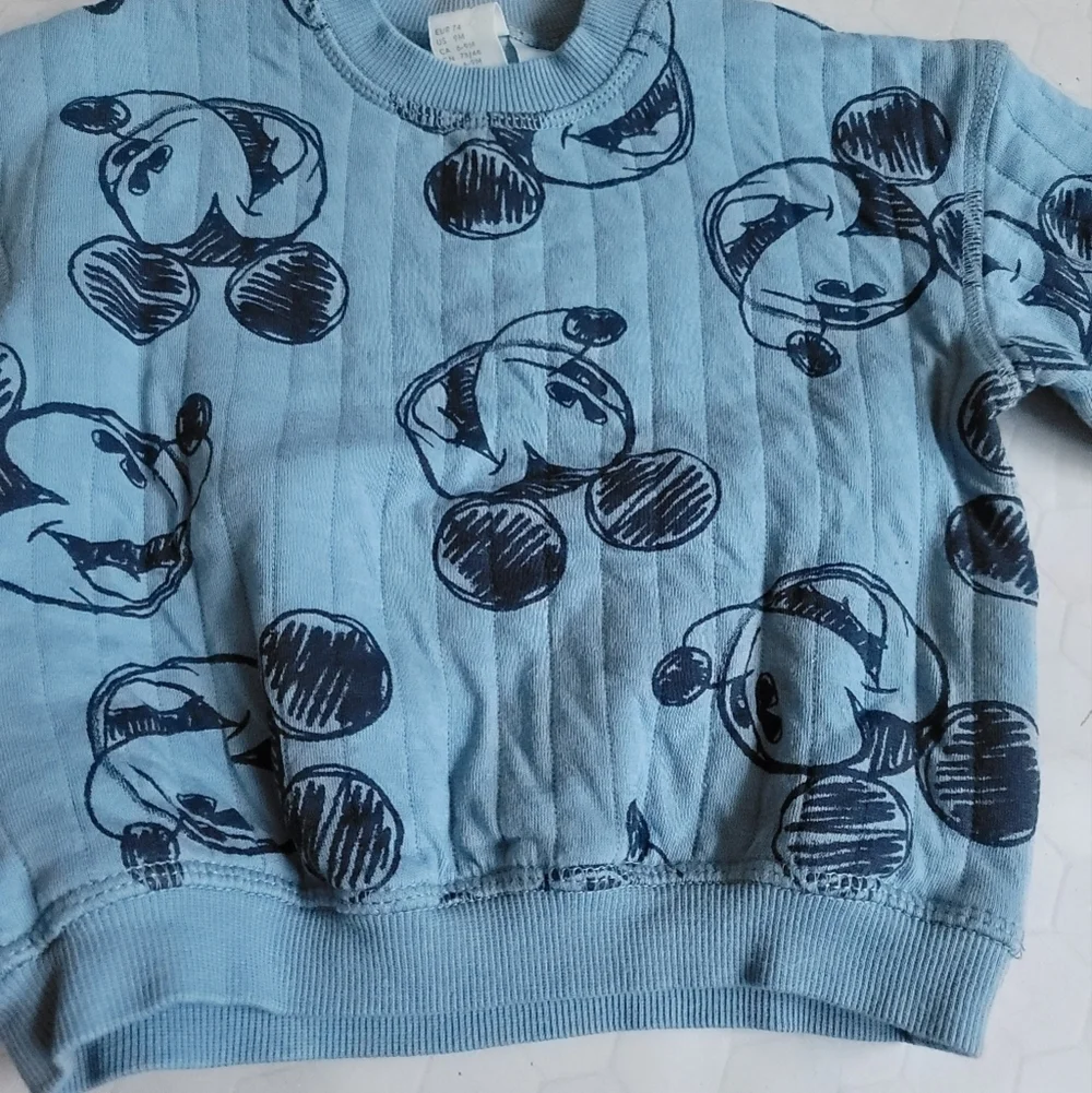 H&M Disney 6-9 M Blue Plush Quilted Mickey Mouse 2-Piece Set Sweatshirt‎ Pants